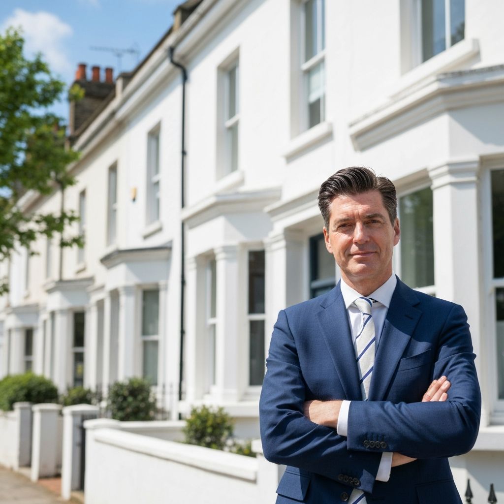 Everyday landlord outside a London home — casual, approachable