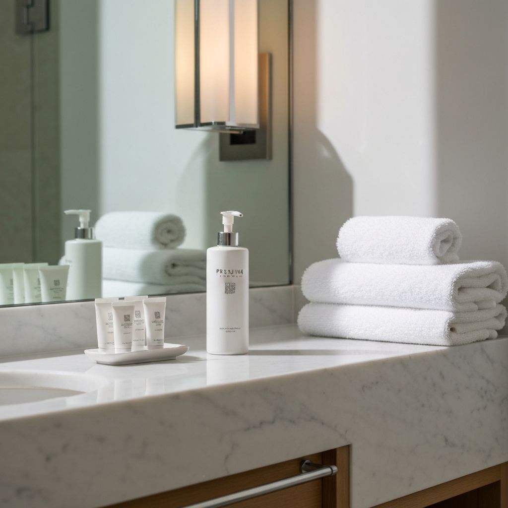 Modern bathroom with premium toiletries